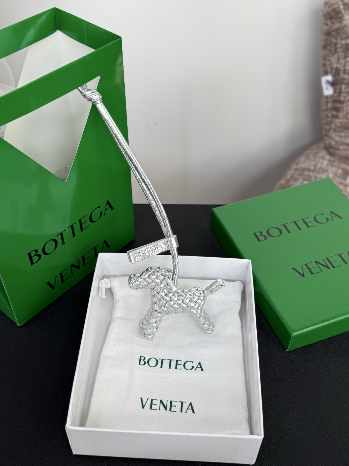 Bottega Veneta Silver Dog Charm